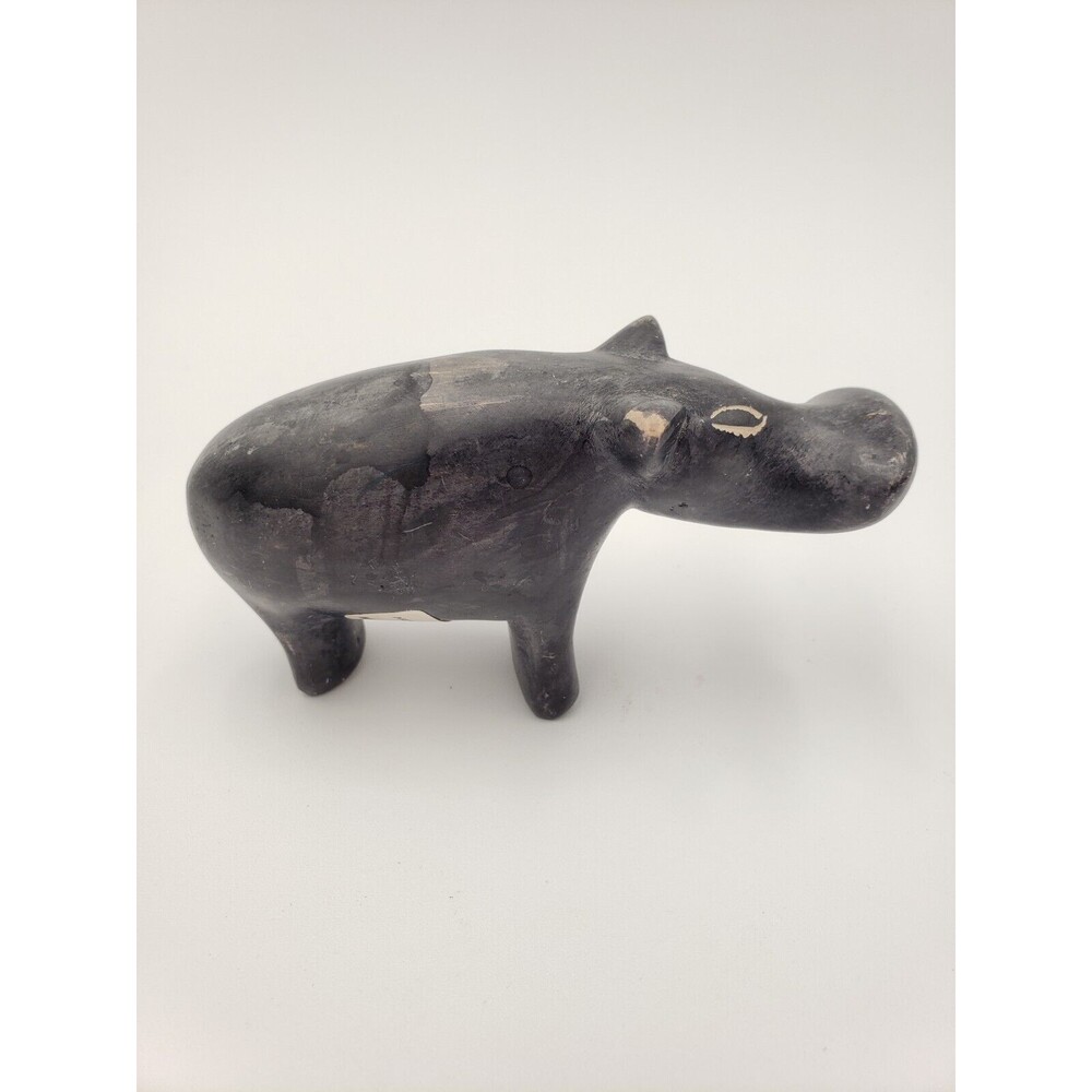 Hand Carved Soapstone Hippopotamus Figurine Made In Kenya 4" Silly Eyes Folk Art - Picture 5 of 7